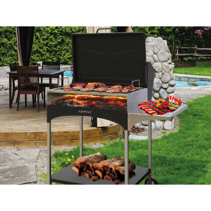 Famur BK 8 Elite puu- ja hiiligrilli, 66 × 44 cm, ruostumaton teräs