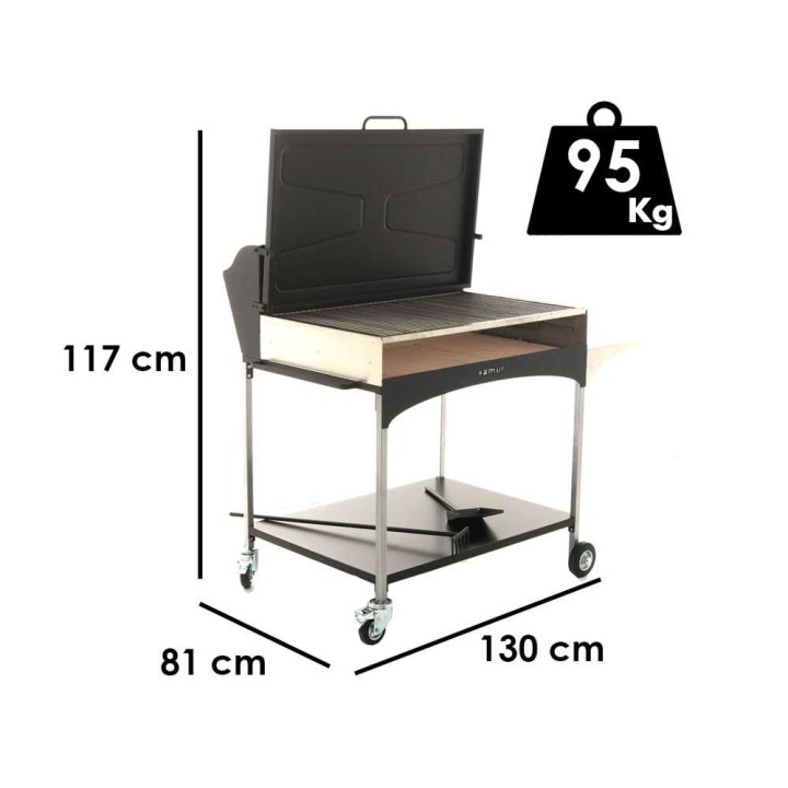 Famur BK 10 Elite puu- ja hiiligrilli, 92 × 58,5 cm, ruostumaton teräs