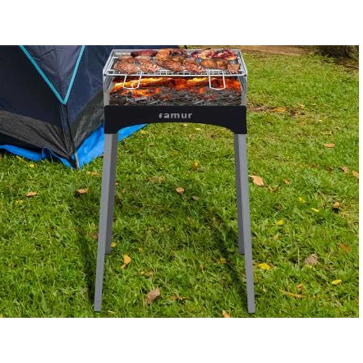 Famur BK6 Life Camping -hiiligrilli, kromattu ritilä, tulenkestävä pohja, 48 × 36 cm