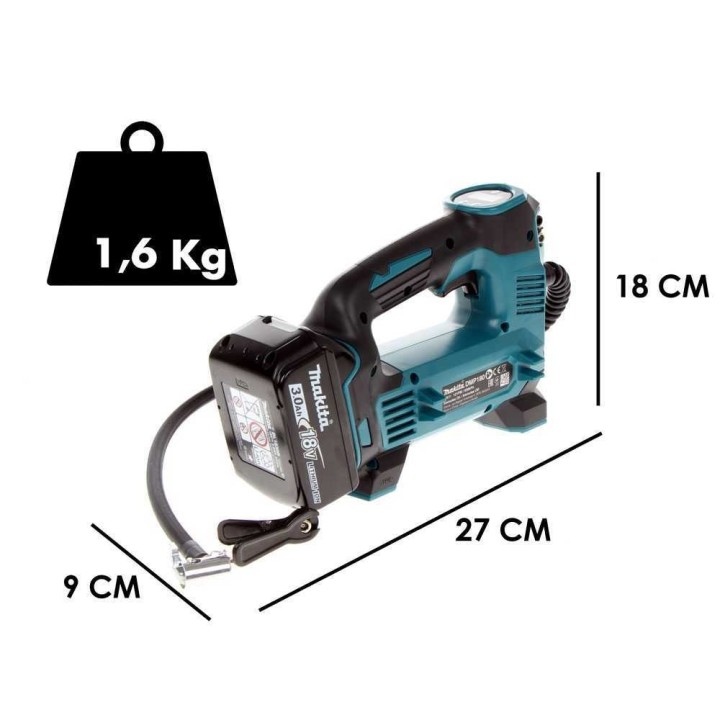 Makita DMP180Z akkukompressori, 18 V, 8,3 bar, akku ja laturi