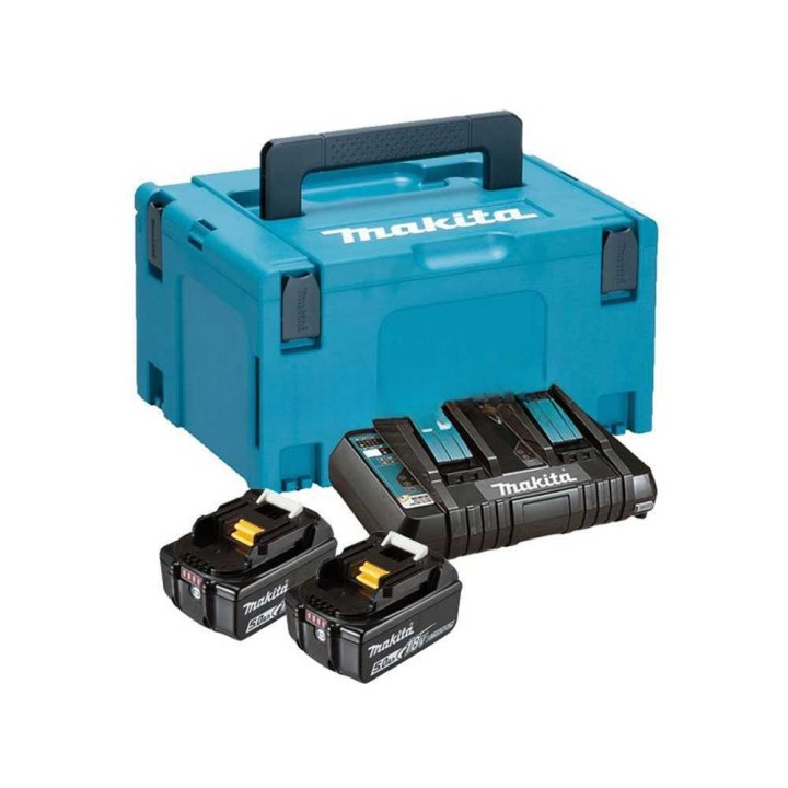 Makita-laturi + 2 akkua 18 V 6 Ah, 2 latauspaikkaa ja laukku