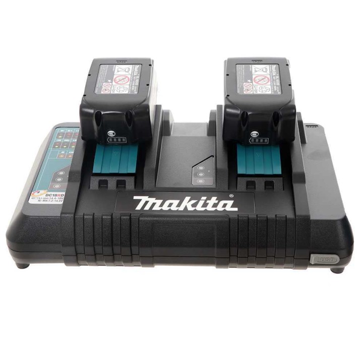 Makita-laturi + 2 akkua 18 V 6 Ah, 2 latauspaikkaa ja laukku
