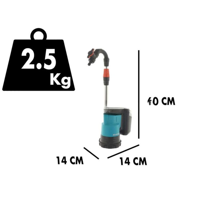 Gardena 2000/2 akkukäyttöinen säiliöpumppu, 18 V, 2 000 l/h, akku ja laturi