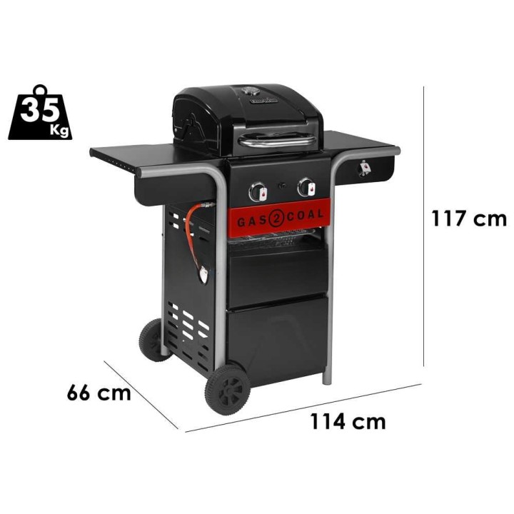 Char-Broil Gas2Coal 2.0 2B kaasu- ja hiiligrilli, 6,72 kW, 1 892 cm²