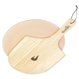 Pyöreä pizzakivisetti puulapiolla 38 cm kordieriitti