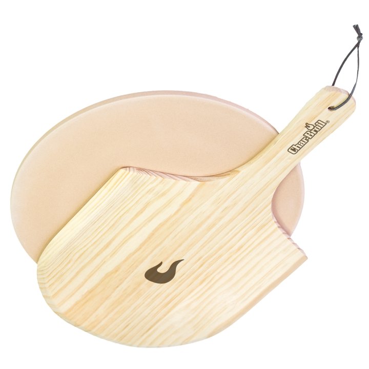 Pyöreä pizzakivisetti puulapiolla 38 cm kordieriitti