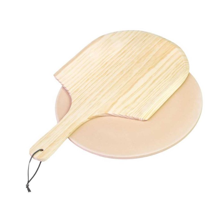 Pyöreä pizzakivisetti puulapiolla, 38 cm, kordieriitti