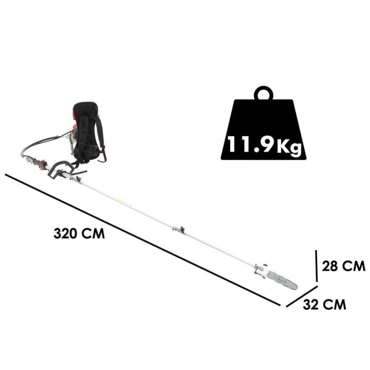 GeoTech GT-2 52 BP oksaleikkuri, 2-tahti, 52 cm³, 1,94 HP, 100 cm:n jatkovarsi