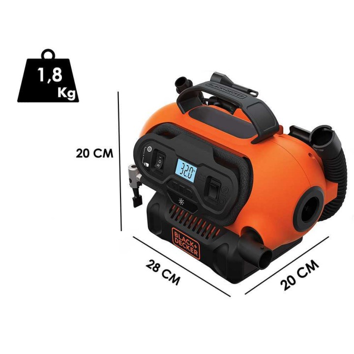 Black & Decker BDCINF18N-QS kannettava öljytön ilmakompressori, 11 bar, 12 V ja 230 V