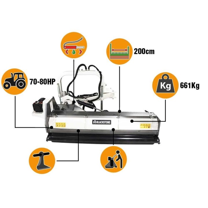 BlackStone BVH 200 H sivusiirtoinen traktorimurskain, 200 cm, 70–80 HP