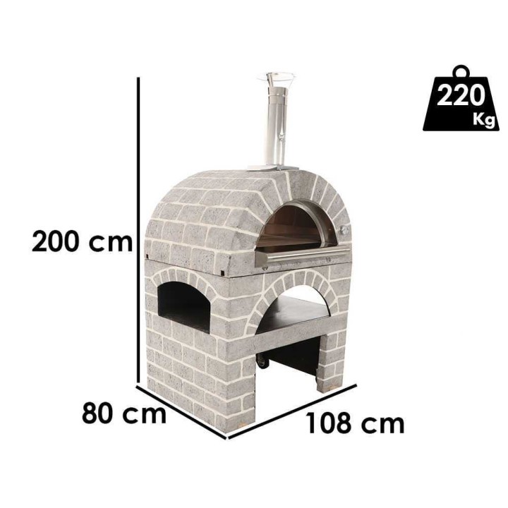 Pulcinella Stone Grigio puulämmitteinen pizzauuni, 4 pizzaa, ulkokäyttöön
