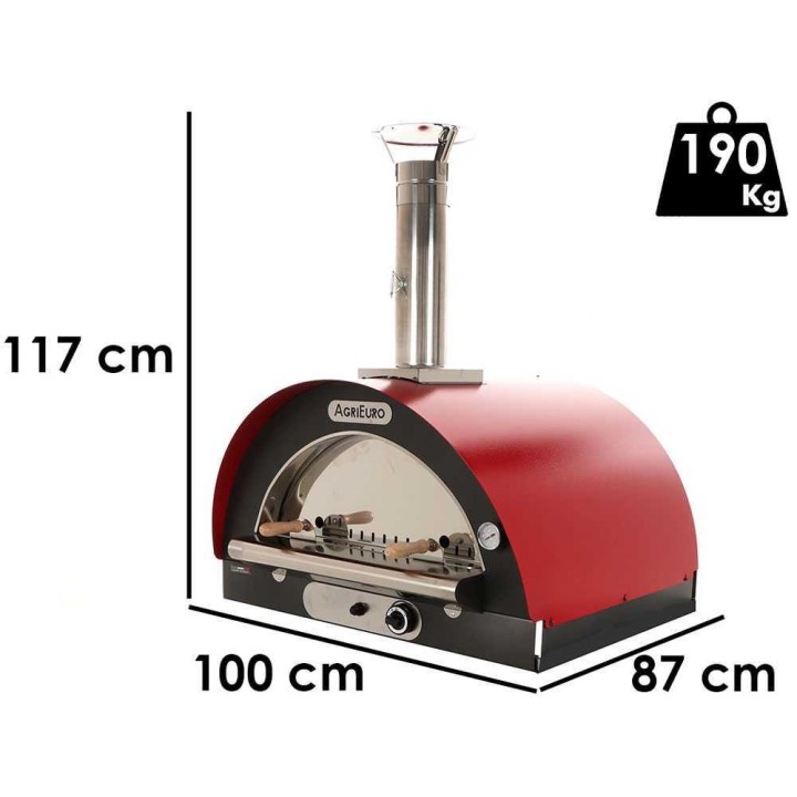 Family Rosso 80x60 ulkopizzauuni, kaasu ja puu, 4 pizzaa