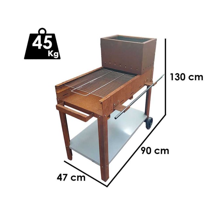 Flipper 50 puu- ja hiiligrilli, corten-teräs, 45 × 50 cm