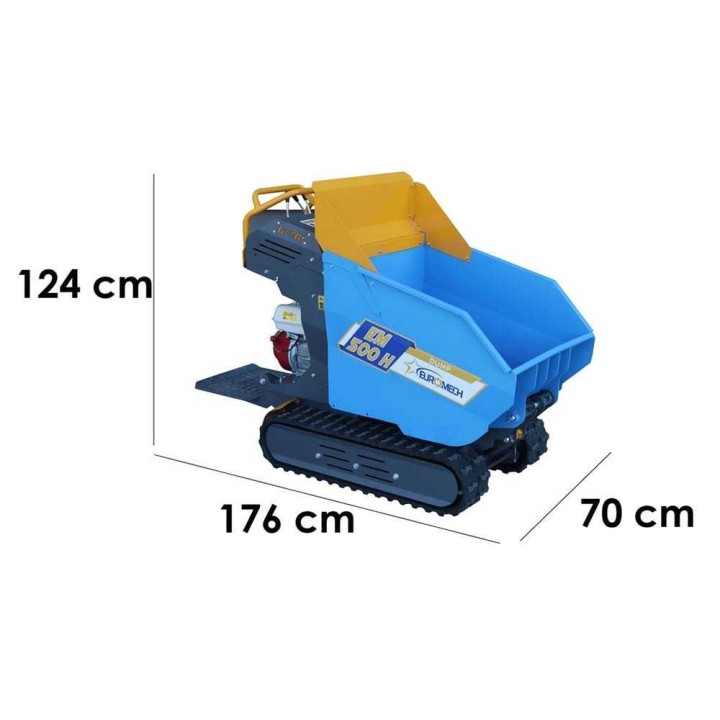 EM500H-Dump telaketjudumper, Honda GX200, 500 kg, hydraulinen kippilava