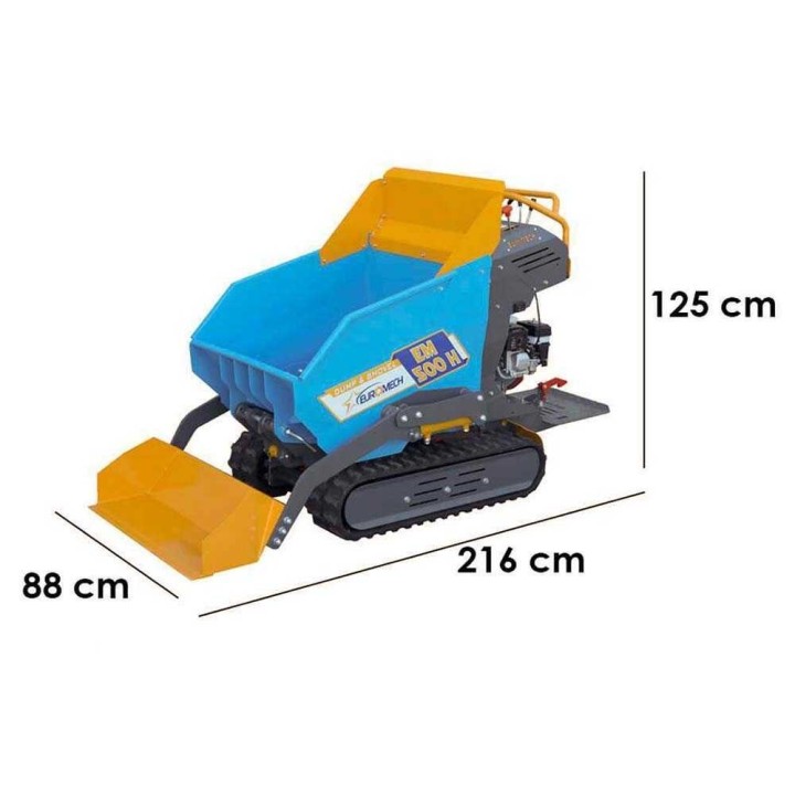 EuroMech EM500H-Dump & Shovel telaketjukuljetin, Honda GX200, 500 kg