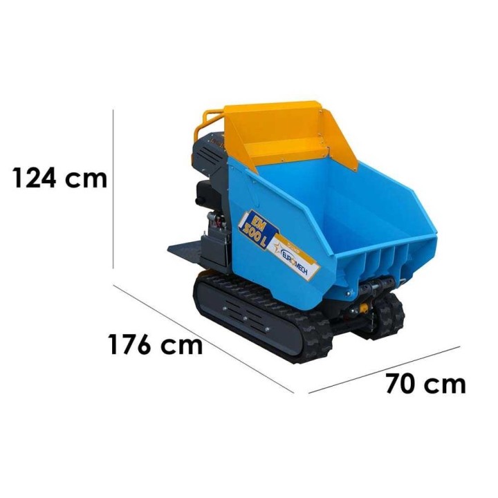 EM500L-Dump telaketjukuljetin, dumper-lava 500 kg, 6,5 HP diesel, hydraulinen kippaus