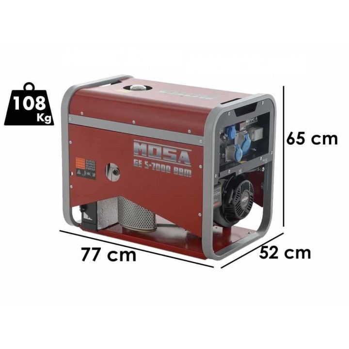 MOSA GE S-7000 BBM AVR EAS bensiinigeneraattori, 6,5 kW, AVR, sähköstartti