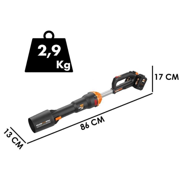 WORX NITRO WG585E akkulehtipuhallin, 2 × 20 V 4 Ah, 266 km/h