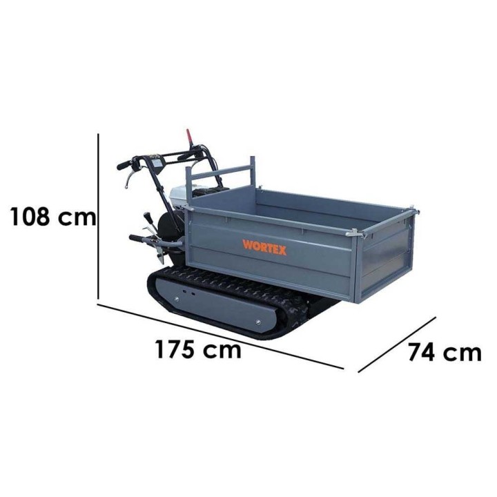 Wortex SFH 500 telaketjukuljetin, 500 kg, Honda GX200, jatkettava kuormatila
