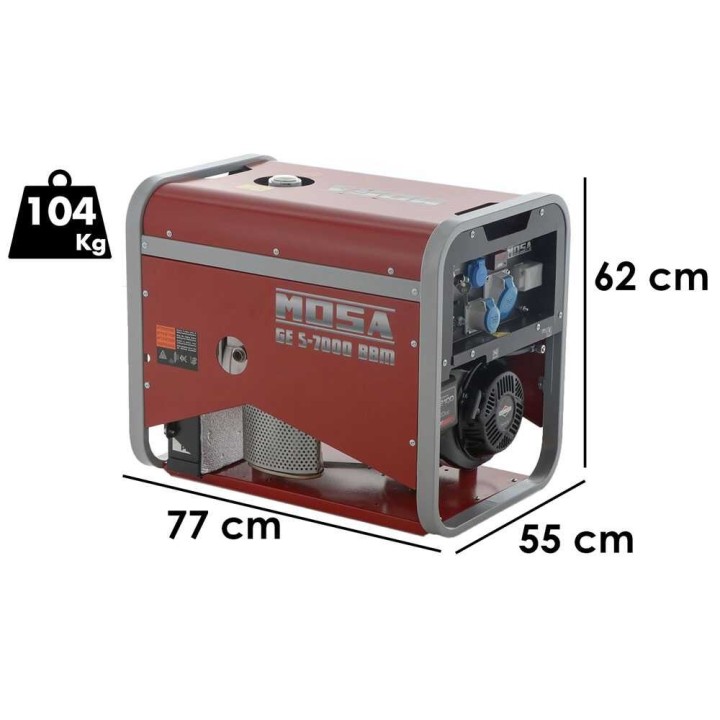 MOSA GE S-7000 BBM AVR EAS bensiinikäyttöinen generaattori, 6,5 kW, AVR, ATS