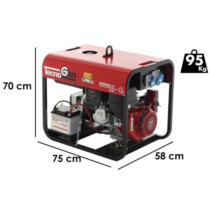 TecnoGen H8000ELX bensiinikäyttöinen generaattori, 5,2 kW, 230 V