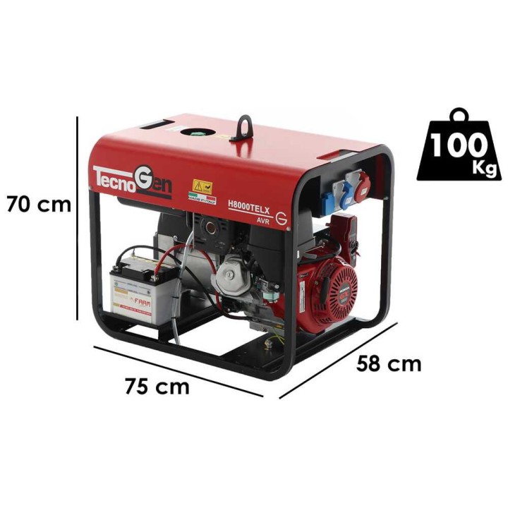 TecnoGen H8000TELX kolmivaiheinen bensiinikäyttöinen generaattori, 6 kW, sähkökäynnistys