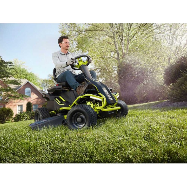 Ryobi RM480E akkukäyttöinen ajoleikkuri, 48 V, 96 cm, sivullepuhallus ja bioleikkuu