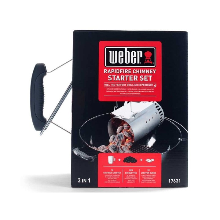 Weber Rapidfire -sytytyspiippusetti, 2 kg brikettejä ja 3 sytytyskuutiota
