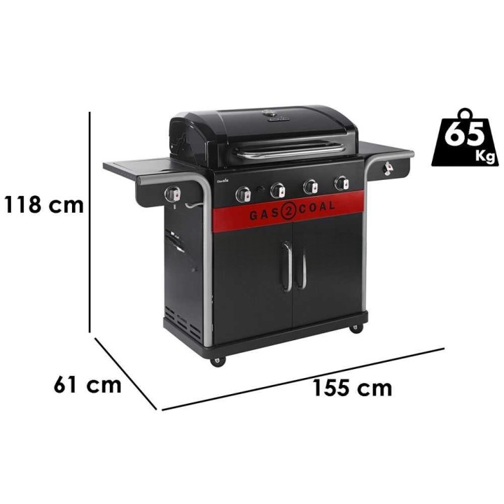 Char-Broil Gas2Coal 2.0 4B kaasu- ja hiiligrilli, 4 poltinta, 15,2 kW