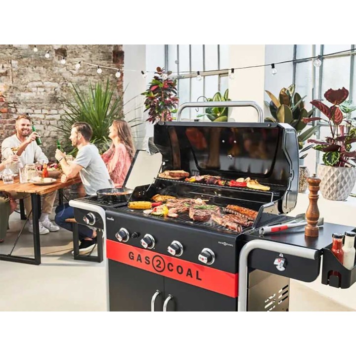 Char-Broil Gas2Coal 2.0 4B kaasu- ja hiiligrilli, 4 poltinta, 15,2 kW