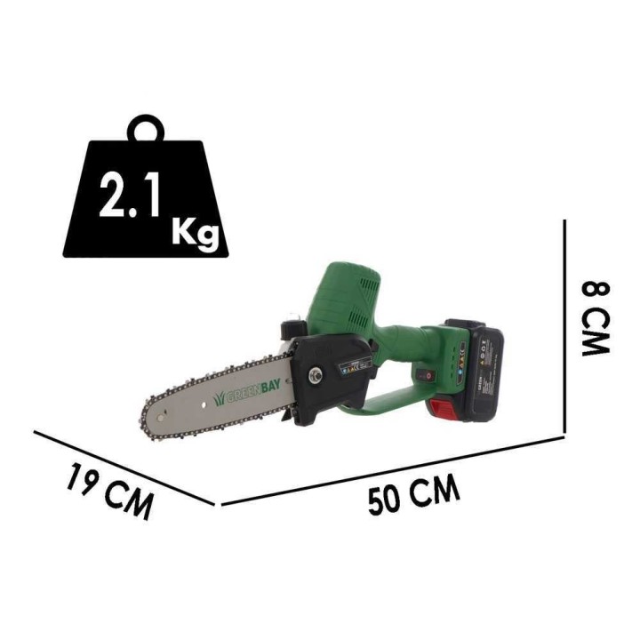GreenBay TopSaw 8 akkukäyttöinen oksasaha, 400 W, 2 akkua 21 V 4 Ah