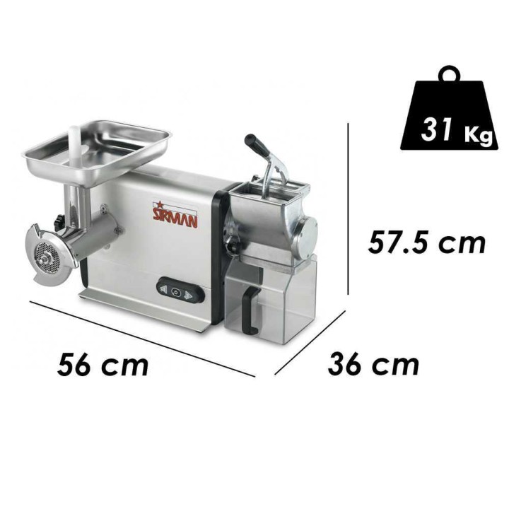 Sirman TCG 22 Dakota 2-in-1-lihamylly ja raastin, 750 W, 230 V