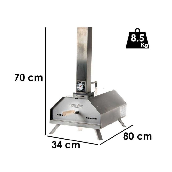 Royal Food CHIPSY 11 -pellettiuuni pizzalle, 1 pizza, 29 × 29 cm, ruostumaton teräs