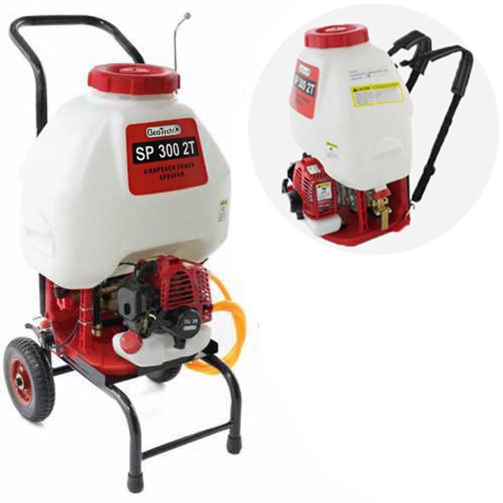 GeoTech SP 300 2T ruiskupumppu selkä ja trolley käyttö 28 l 1 HP