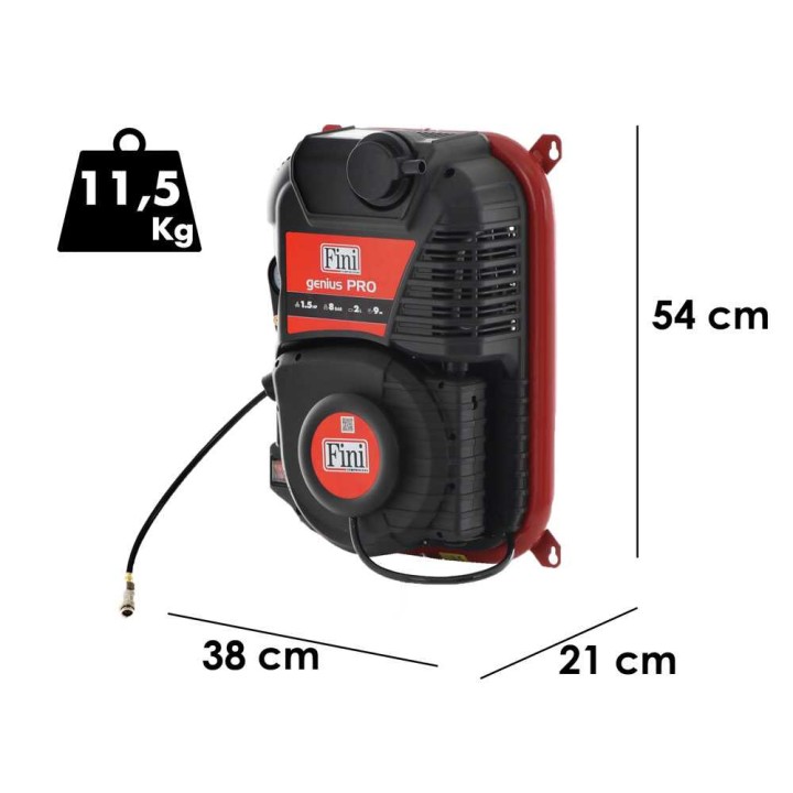 Fini Genius Pro 230/50 seinäkiinnitteinen kompressori, 1,5 HP, 8 bar, 2 l