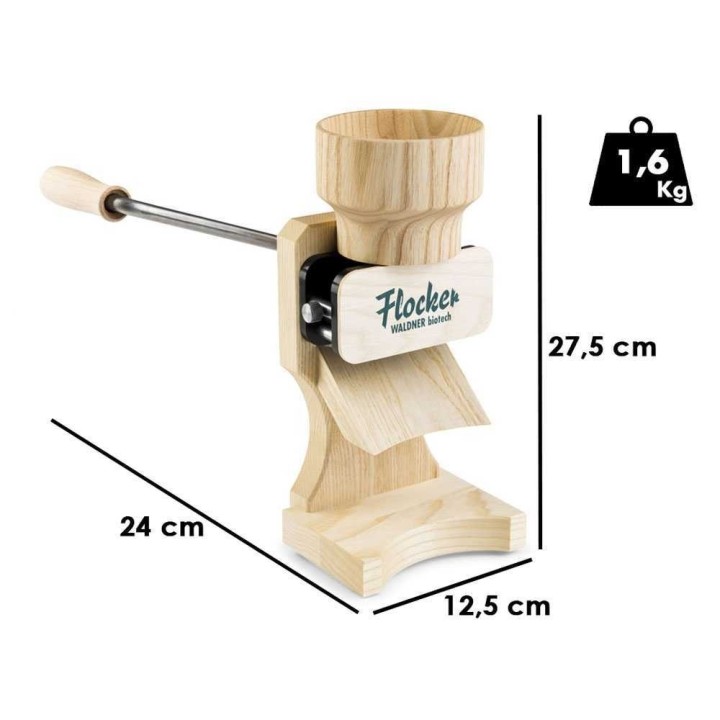 Waldner Flocker manuaalinen hiutalemylly, saarnipuu, ruostumattomat telat, 180 g