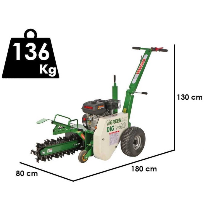 GreenBay DIG L-450 kaivuketjukone, Loncin 196 cm³, 6,5 HP, 45 cm syvyys