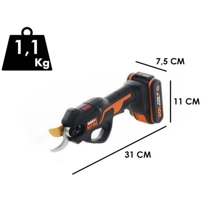Worx Nitro WG330E akkukäyttöiset oksasakset, 20 V, 2 Ah, 25 mm