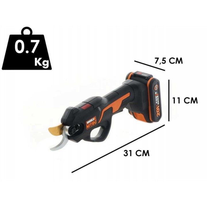 Worx Nitro WG330E.9 akkukäyttöiset oksasakset, 20 V, ilman akkua ja laturia