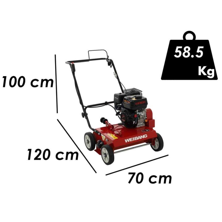 Weibang WB486CRC nurmikon ilmaaja, Loncin G200F, 5 HP, 46,7 cm
