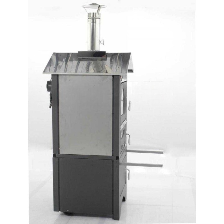 Minimus 50 EXT INOX ventilatoitu puu-uuni ulkokäyttöön, 3 tasoa