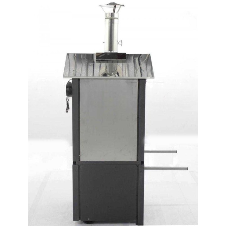 Minimus 50 EXT INOX ventilatoitu puu-uuni ulkokäyttöön, 3 tasoa