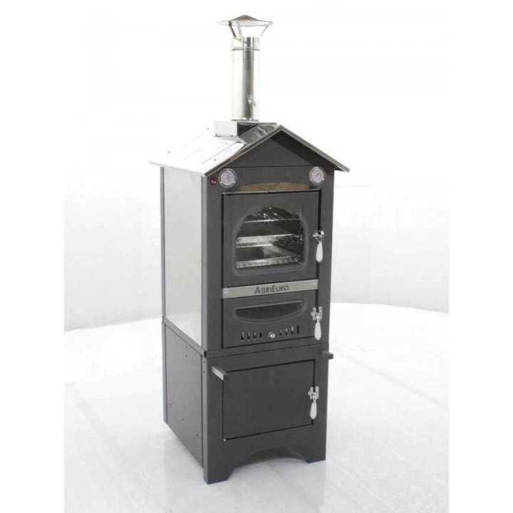 Minimus 50 EXT INOX ventilatoitu puu-uuni ulkokäyttöön, 3 tasoa
