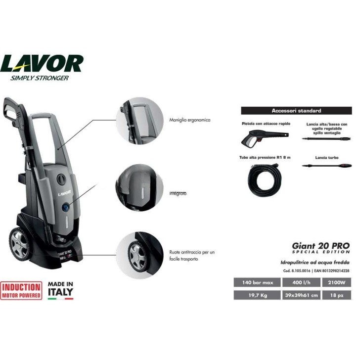 LAVOR GIANT 20 PRO kylmävesipesuri, 2 100 W, 140 bar, 400 l/h