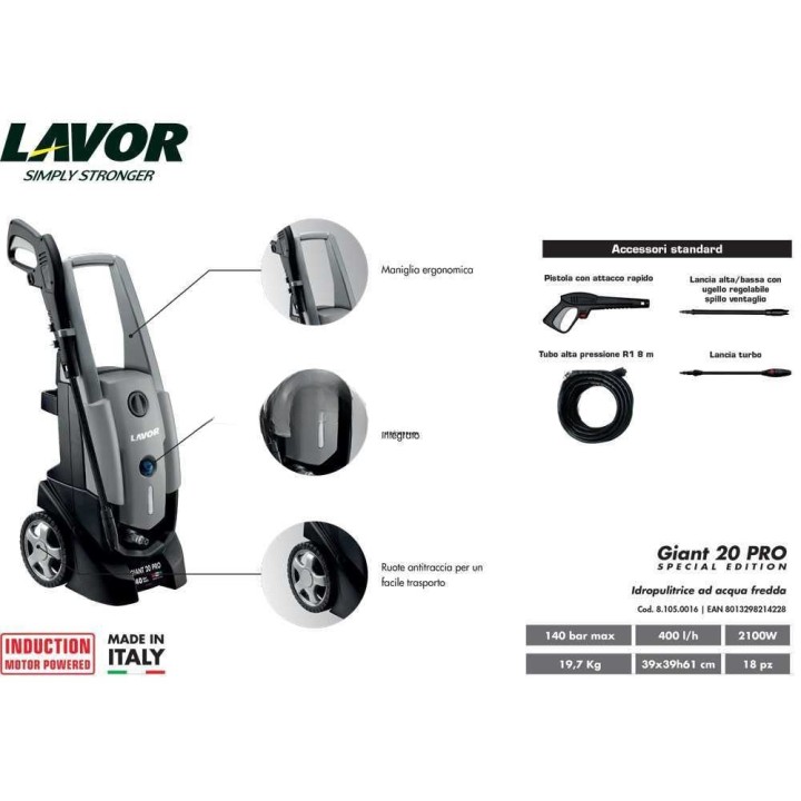 LAVOR GIANT 20 PRO kylmävesipainepesuri, 140 bar, 400 l/h, 2,1 kW