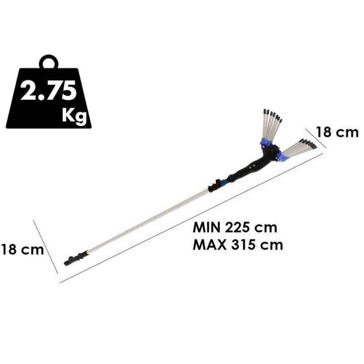 Paterlini V-UP sähköinen oliiviharava, 12 V, 80 W, teleskooppivarsi 225–315 cm