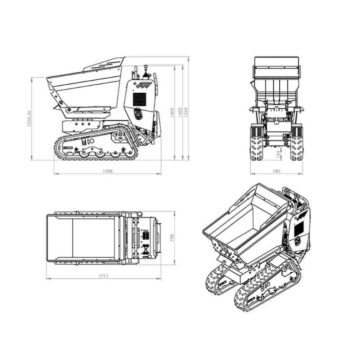 RAPTOR 6800 YEDT 4.0 telaketjukuljetin, Yanmar L100E, 10 HP, hydraulinen dumper-lava