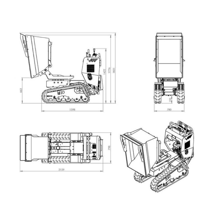 RAPTOR 6800 HEDT telaketjukuljetin, Honda GXe270, 9 HP, hydraulinen dumper-lava