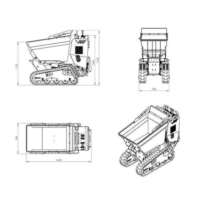RAPTOR 6800 YED telaketjudumper, Yanmar L100E, 10 HP, hydraulinen lava