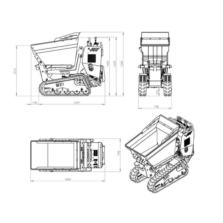 RAPTOR 7800 HDH telaketjukärry, Honda GX390, 13 HP, hydraulinen dumper-lava